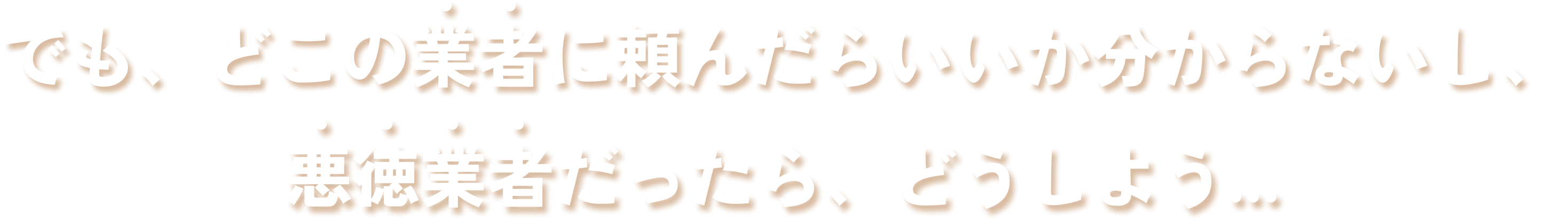 でも、どこの業者に頼んだらいいか分からないし、悪徳業者だったら、どうしよう...